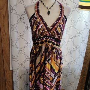 AGB Multicolor Backless Halter Dress